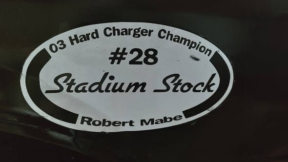 Decal reading 03 Hard Charger Champion, #28 Stadium Stock, Robert Mabe