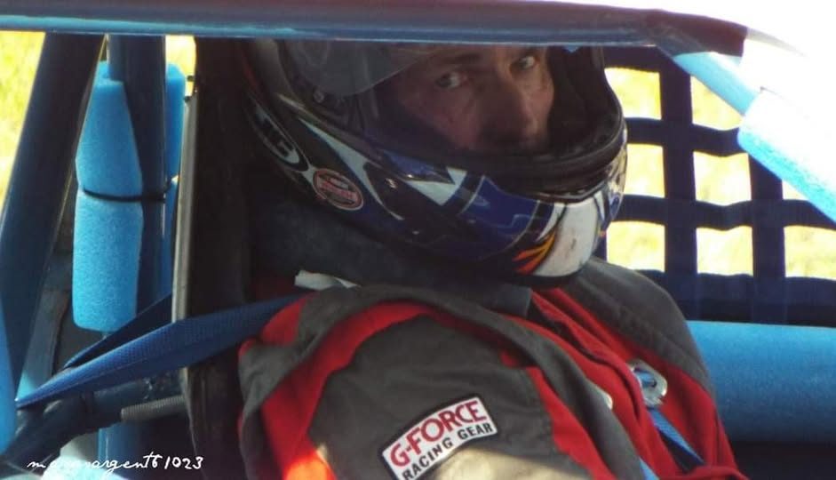 Robbie Mabe in his helmet, strapped into the #28